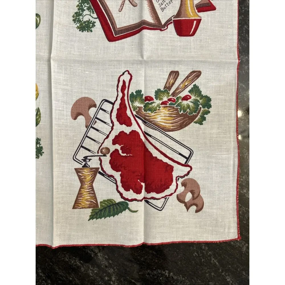 Lot of 4 Vintage MCM Napkins Lobster Beef Steak BBQ Picnic Picnic *FLAW*